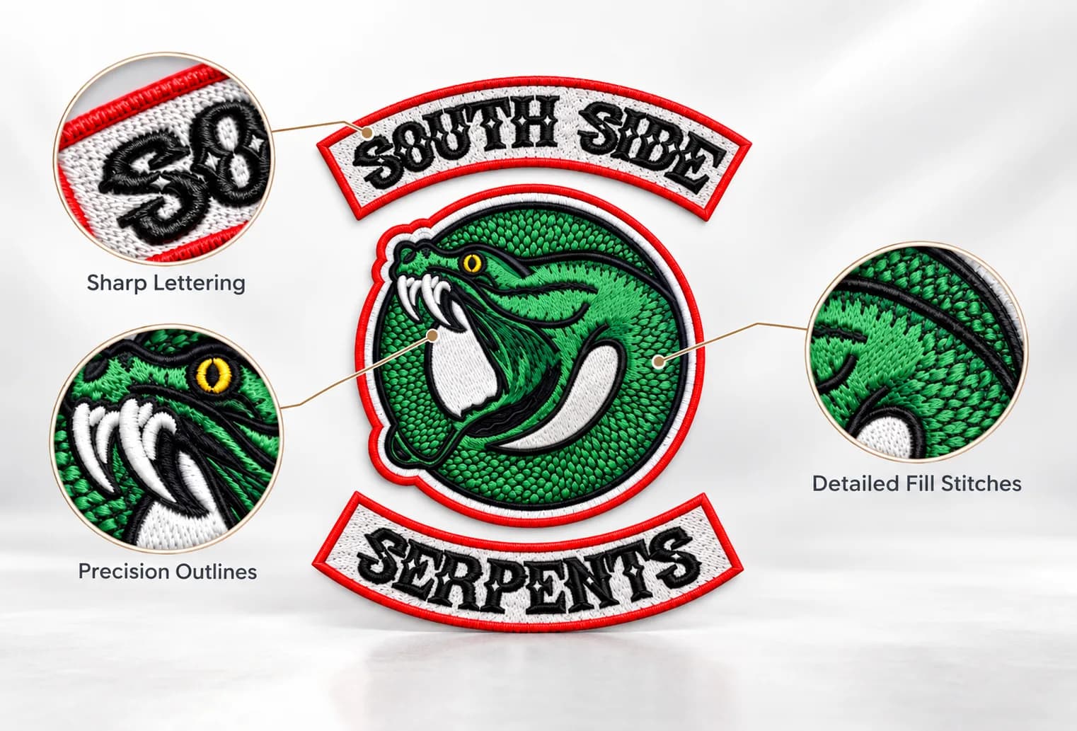 Green South Side Serpents snake emblem with detail insets